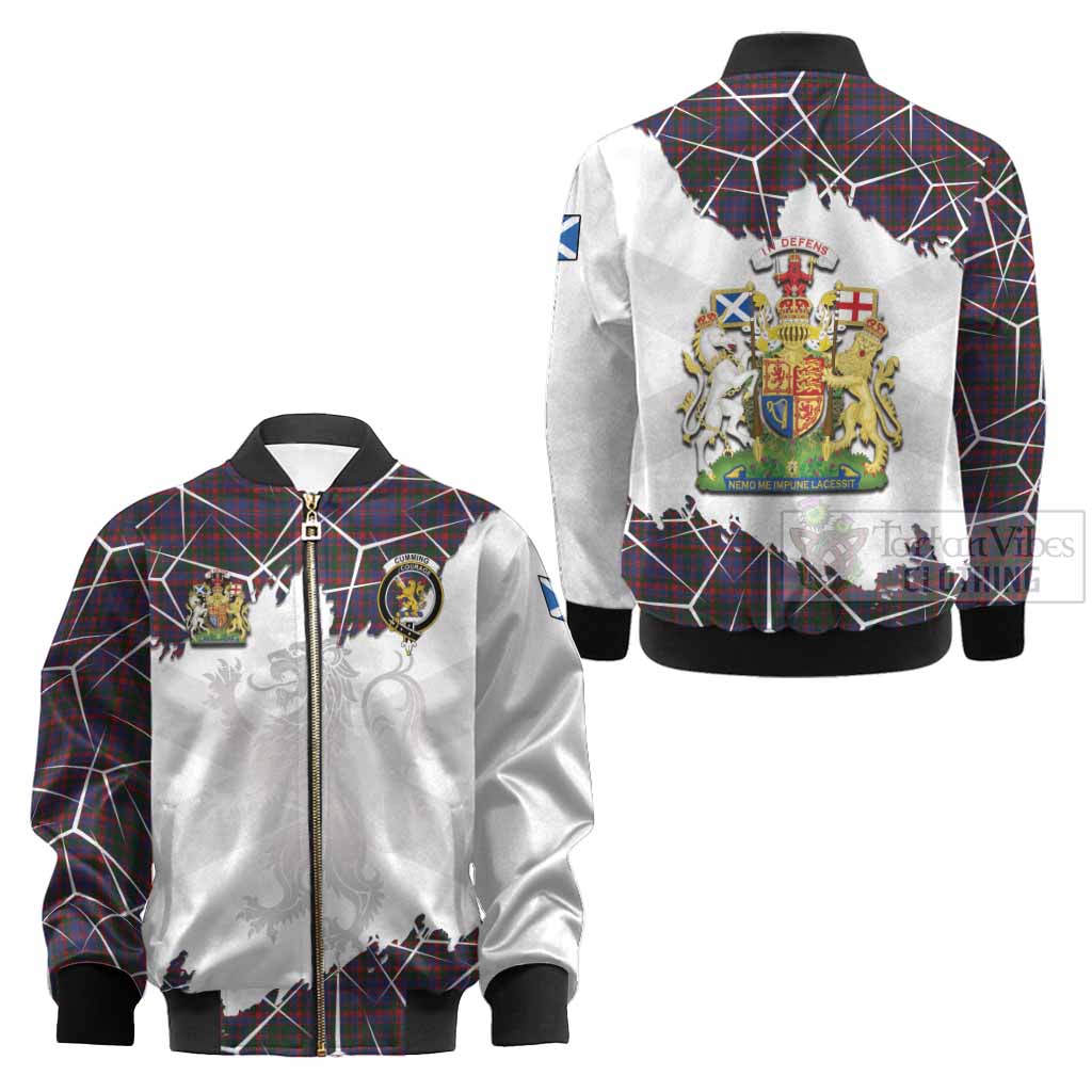 Cumming Tartan Kid Bomber Jacket with Family Crest and Lion Rampant Grunge Style