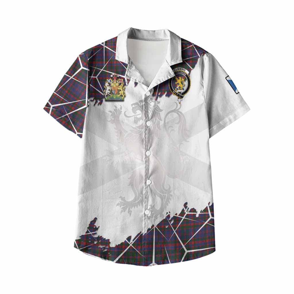 Cumming Tartan Kid Hawaiian Shirt with Family Crest and Lion Rampant Grunge Style