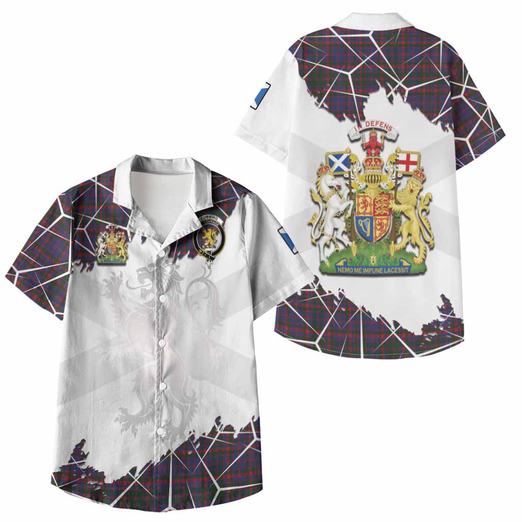 Cumming Tartan Kid Hawaiian Shirt with Family Crest and Lion Rampant Grunge Style