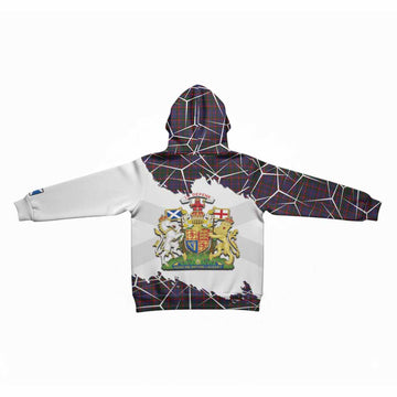 Cumming Tartan Kid Hoodie with Family Crest and Lion Rampant Grunge Style
