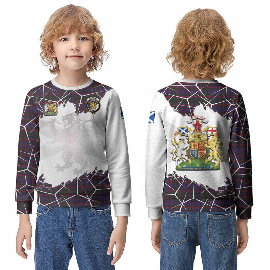 Cumming Tartan Kid Knitted Sweatshirt with Family Crest and Lion Rampant Grunge Style