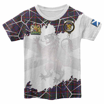 Cumming Tartan Kid T-shirt with Family Crest and Lion Rampant Grunge Style