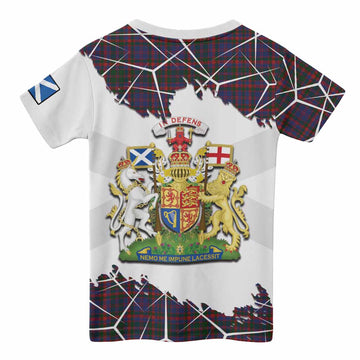 Cumming Tartan Kid T-shirt with Family Crest and Lion Rampant Grunge Style