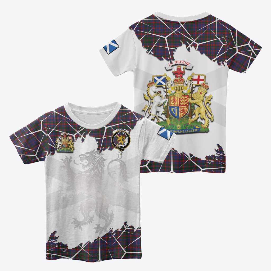 Cumming Tartan Kid T-shirt with Family Crest and Lion Rampant Grunge Style
