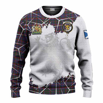 Cumming Tartan Knitted Sweater with Family Crest and Lion Rampant Grunge Style