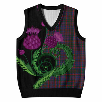 Cumming Tartan Knitted V-Neck Vest Traditional Scottish Thistle