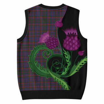 Cumming Tartan Knitted V-Neck Vest Traditional Scottish Thistle