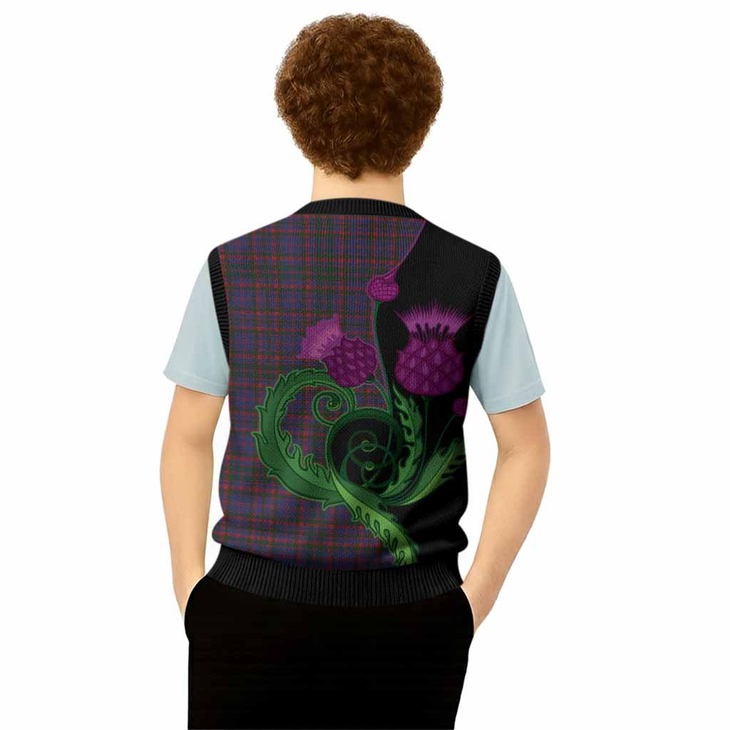 Cumming Tartan Knitted V-Neck Vest Traditional Scottish Thistle