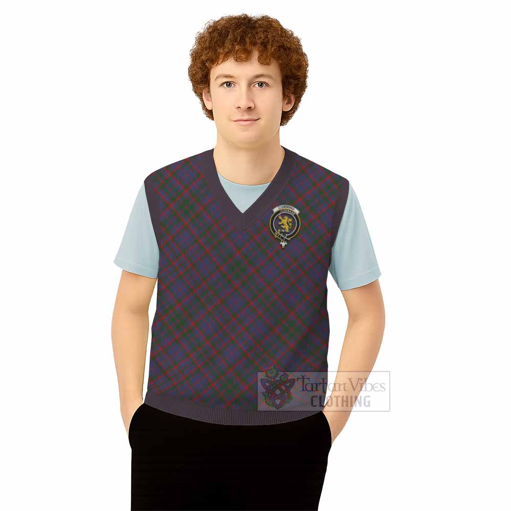 Cumming Tartan Knitted V-Neck Vest with Family Crest Cross Style