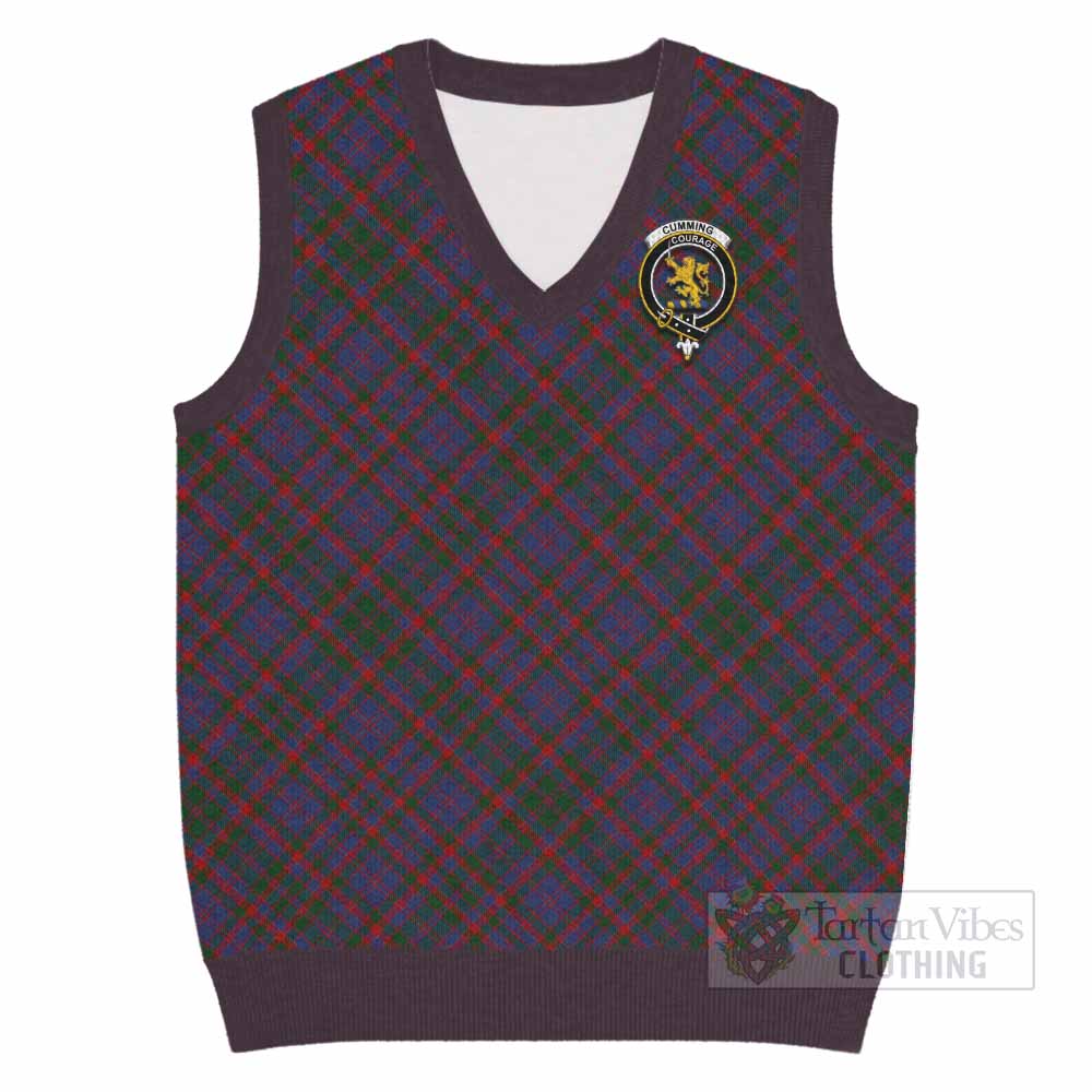 Cumming Tartan Knitted V-Neck Vest with Family Crest Cross Style