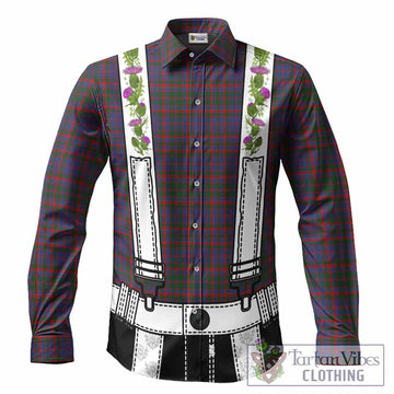 Cumming Tartan Lederhosen Costume Long Sleeve Button Shirts Scotland Thistle Floral