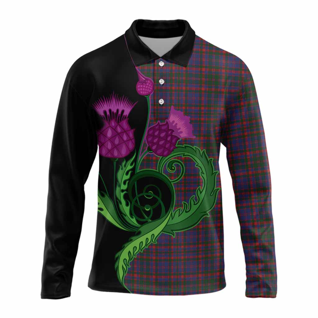 Cumming Tartan Long Sleeve Polo Shirt Traditional Scottish Thistle