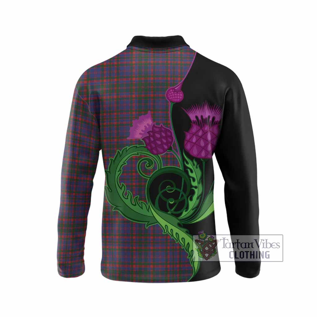 Cumming Tartan Long Sleeve Polo Shirt Traditional Scottish Thistle