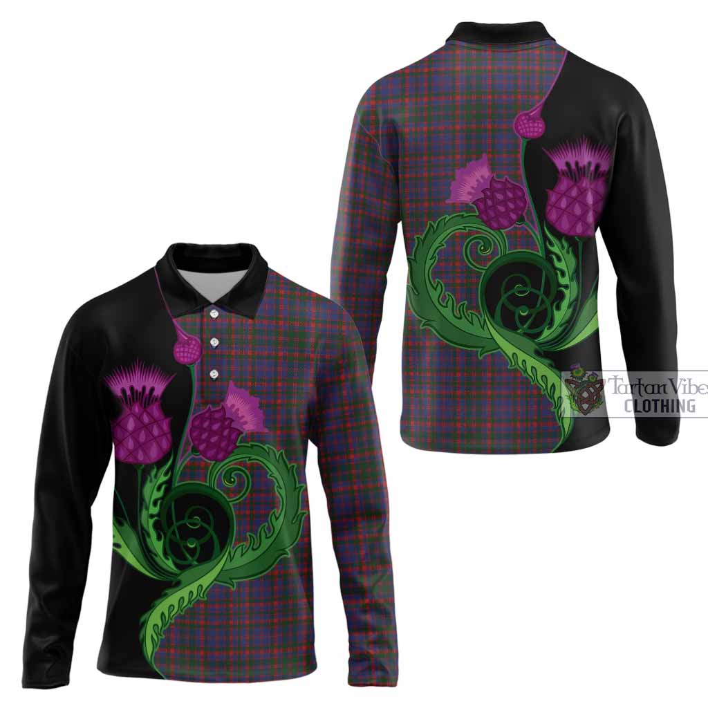 Cumming Tartan Long Sleeve Polo Shirt Traditional Scottish Thistle