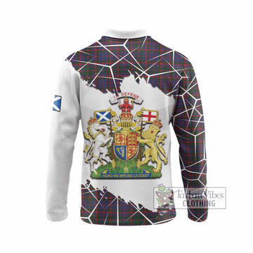 Cumming Tartan Long Sleeve Polo Shirt with Family Crest and Lion Rampant Grunge Style