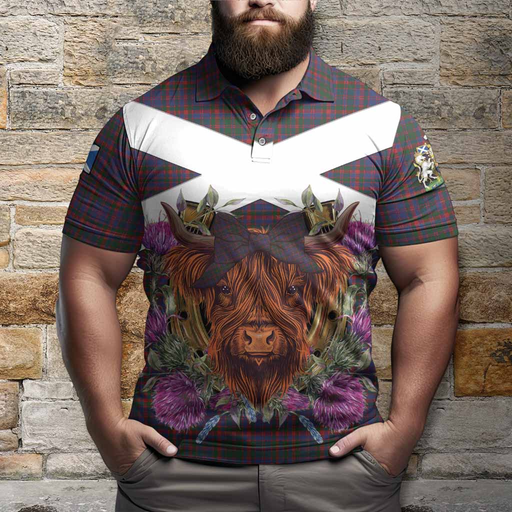 Cumming Tartan Polo Shirt Scottish Thistle Heilan Coo