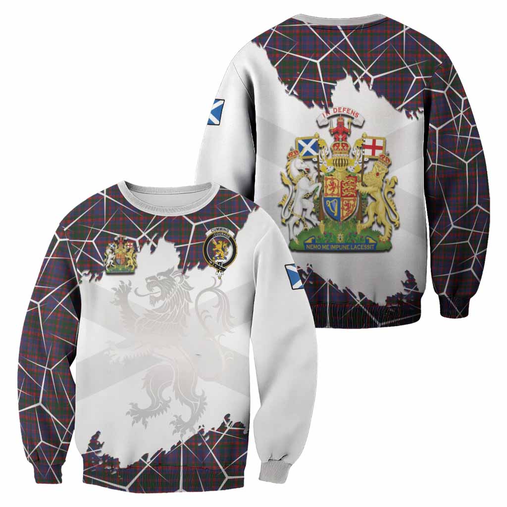 Cumming Tartan Sweatshirt with Family Crest and Lion Rampant Grunge Style