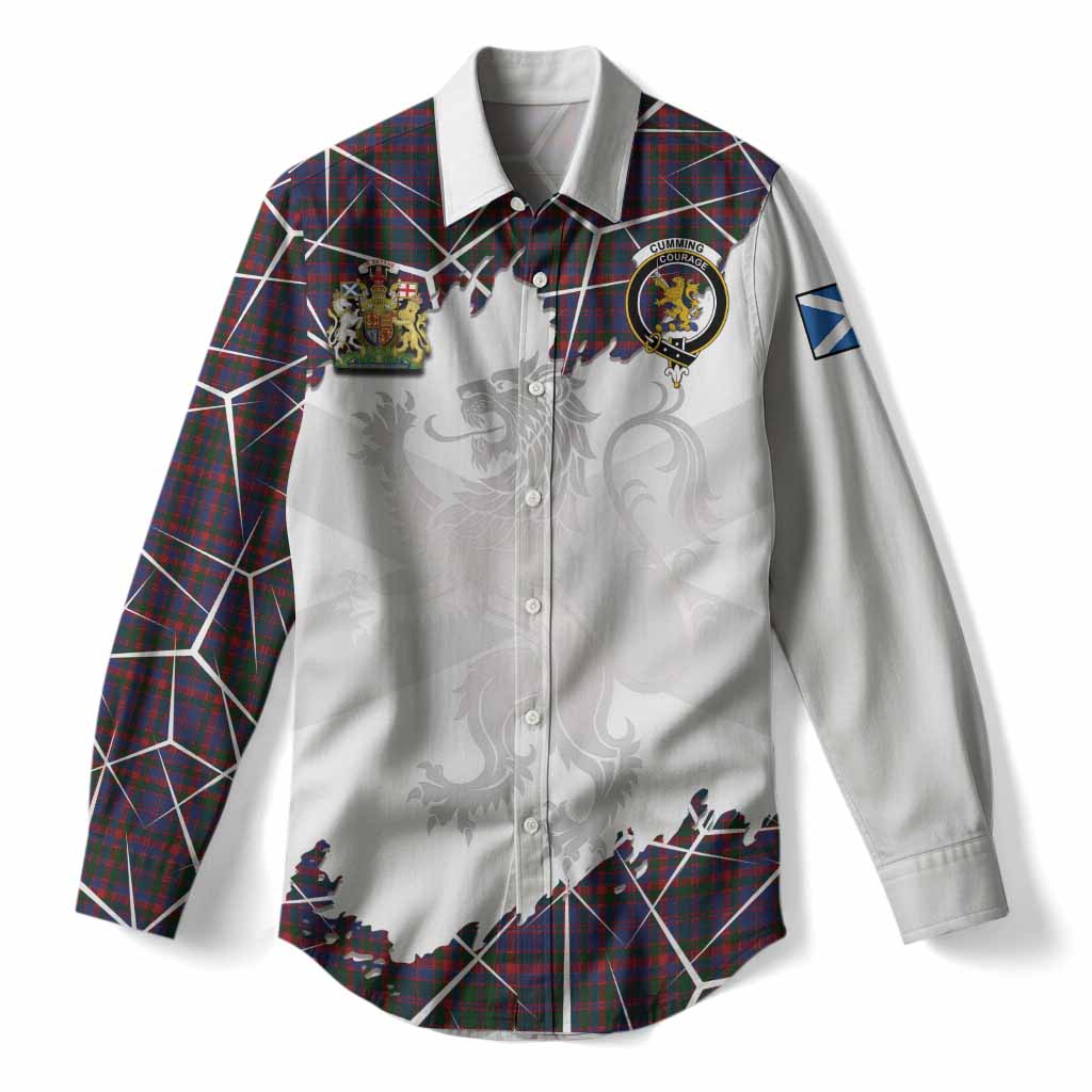 Cumming Tartan Women Casual Shirt with Family Crest and Lion Rampant Grunge Style