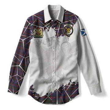 Cumming Tartan Women Casual Shirt with Family Crest and Lion Rampant Grunge Style