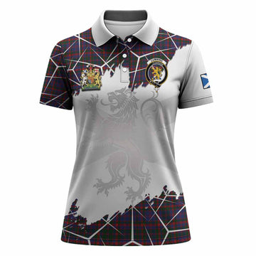 Cumming Tartan Women Polo Shirt with Family Crest and Lion Rampant Grunge Style