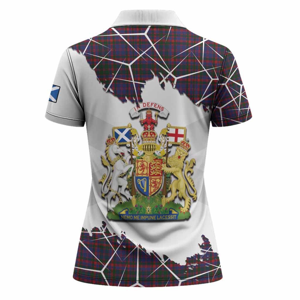Cumming Tartan Women Polo Shirt with Family Crest and Lion Rampant Grunge Style