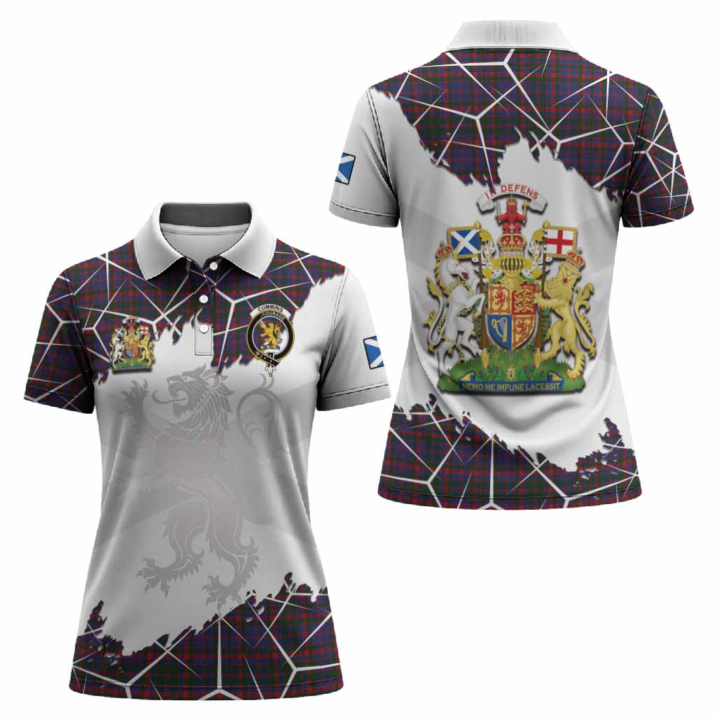 Cumming Tartan Women Polo Shirt with Family Crest and Lion Rampant Grunge Style