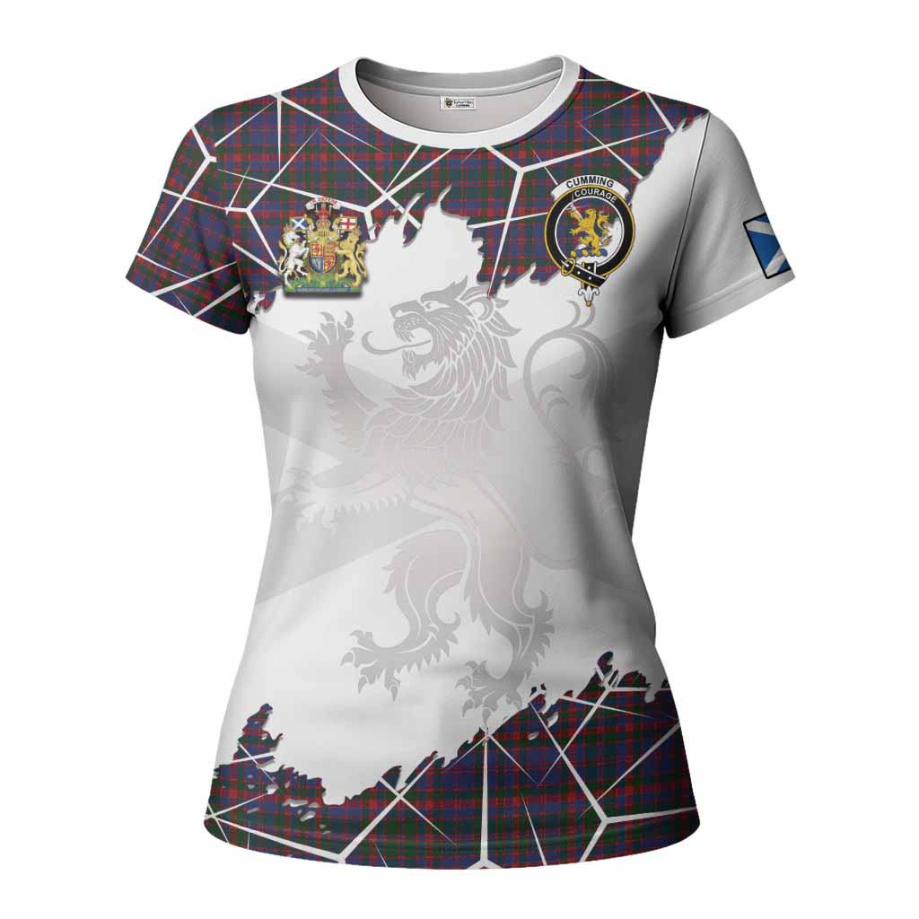Cumming Tartan Women T shirt with Family Crest and Lion Rampant Grunge Style