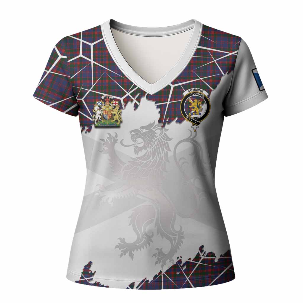Cumming Tartan Women T shirt with Family Crest and Lion Rampant Grunge Style