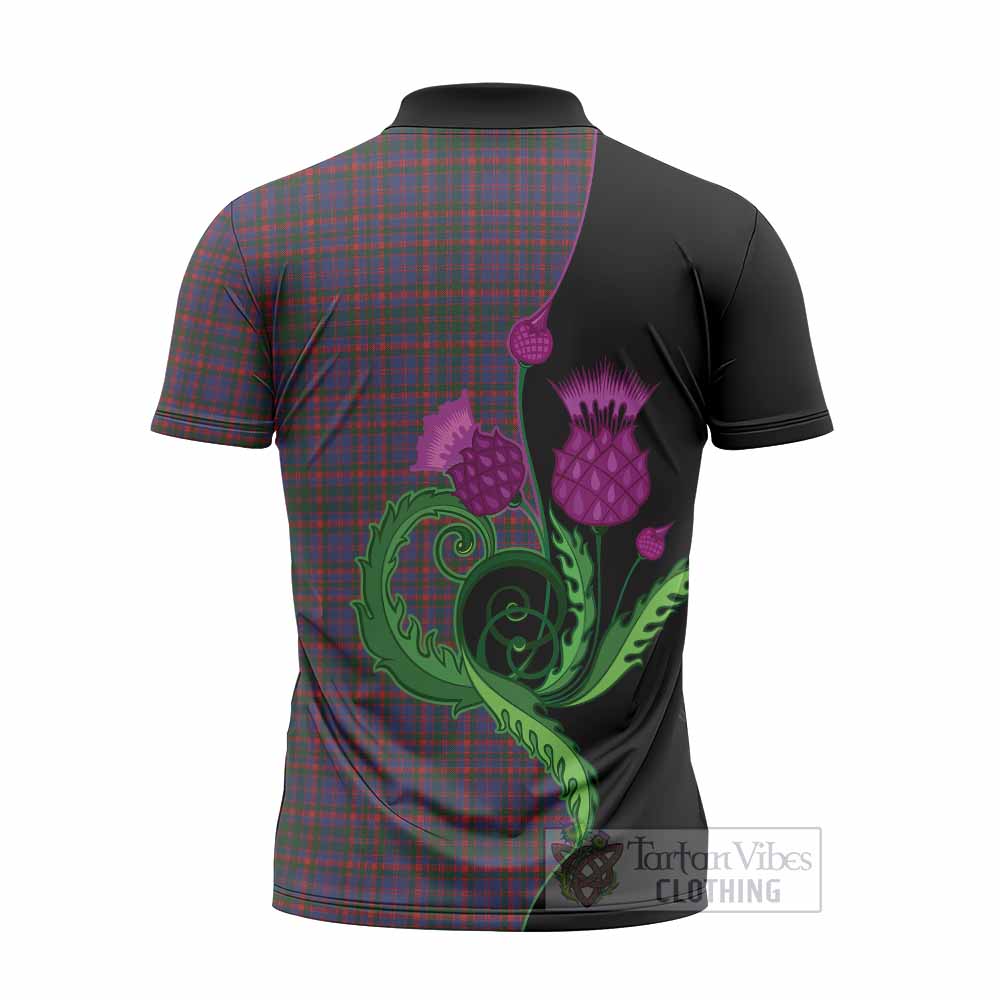 Cumming Tartan Zipper Polo Shirt Traditional Scottish Thistle