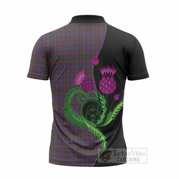 Cumming Tartan Zipper Polo Shirt Traditional Scottish Thistle