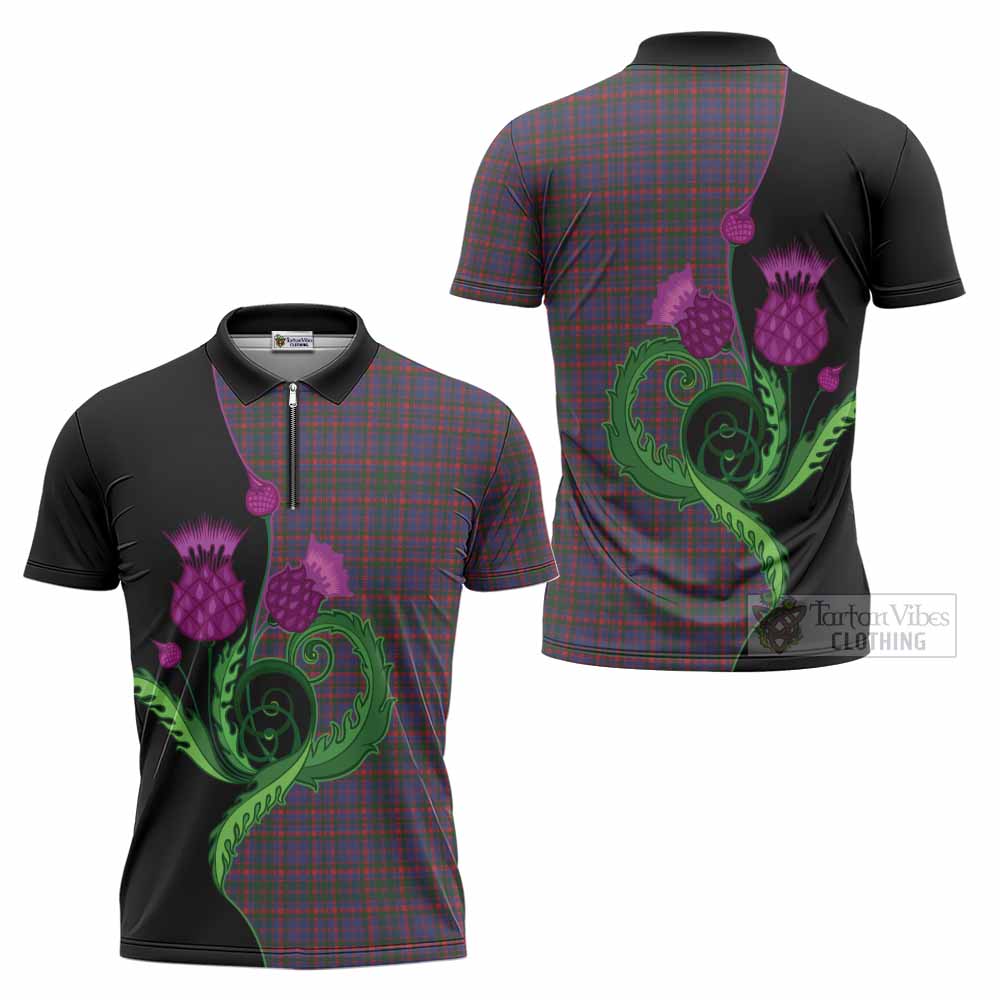 Cumming Tartan Zipper Polo Shirt Traditional Scottish Thistle