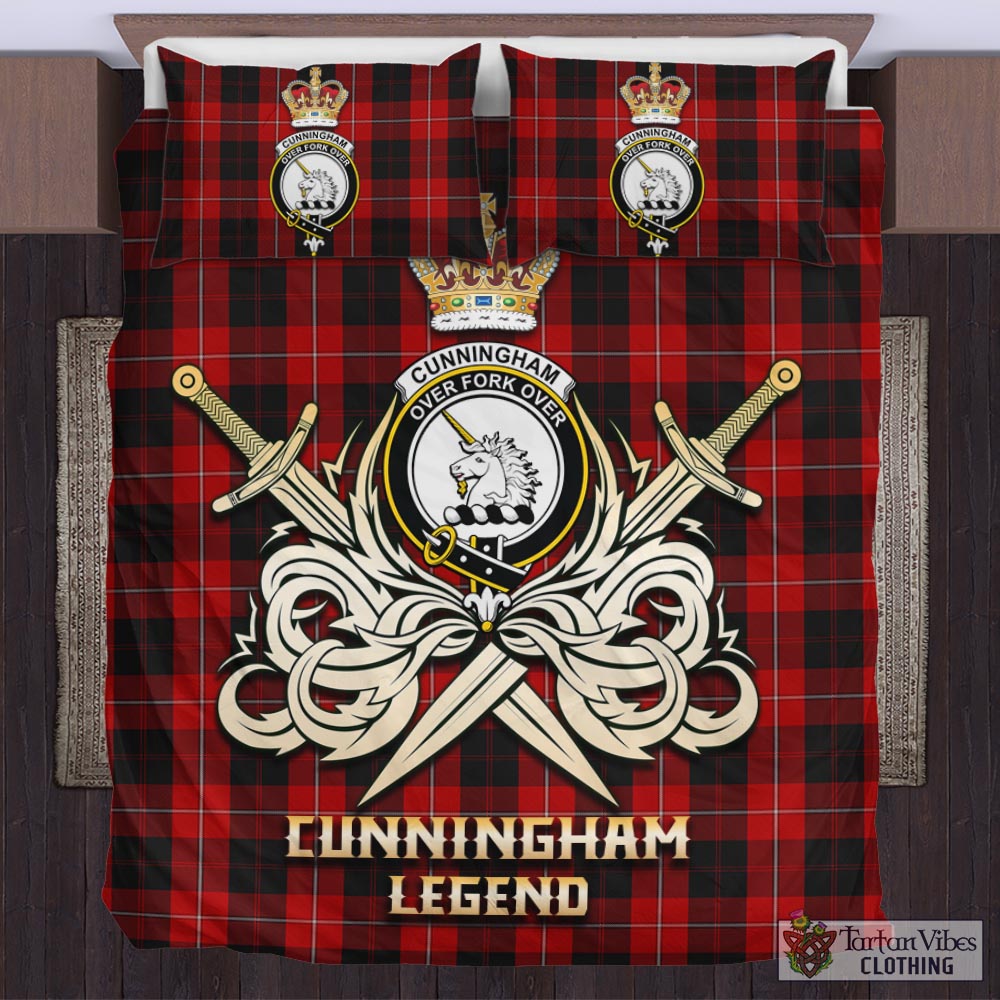 Tartan Vibes Clothing Cunningham Tartan Bedding Set with Clan Crest and the Golden Sword of Courageous Legacy
