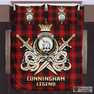 Cunningham Tartan Bedding Set with Clan Crest and the Golden Sword of Courageous Legacy