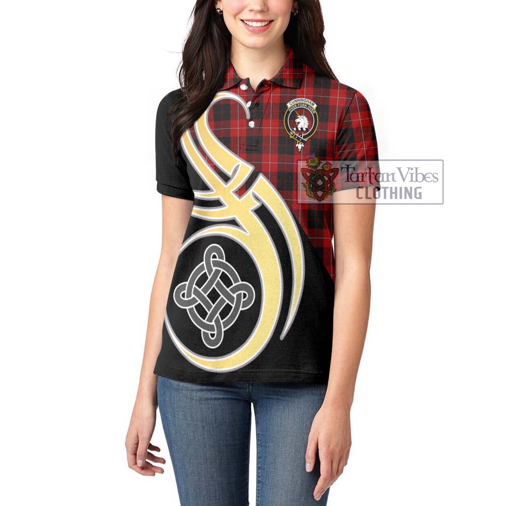 Cunningham Tartan Women's Polo Shirt with Family Crest and Celtic Symbol Style Women - Tartan Vibes Clothing