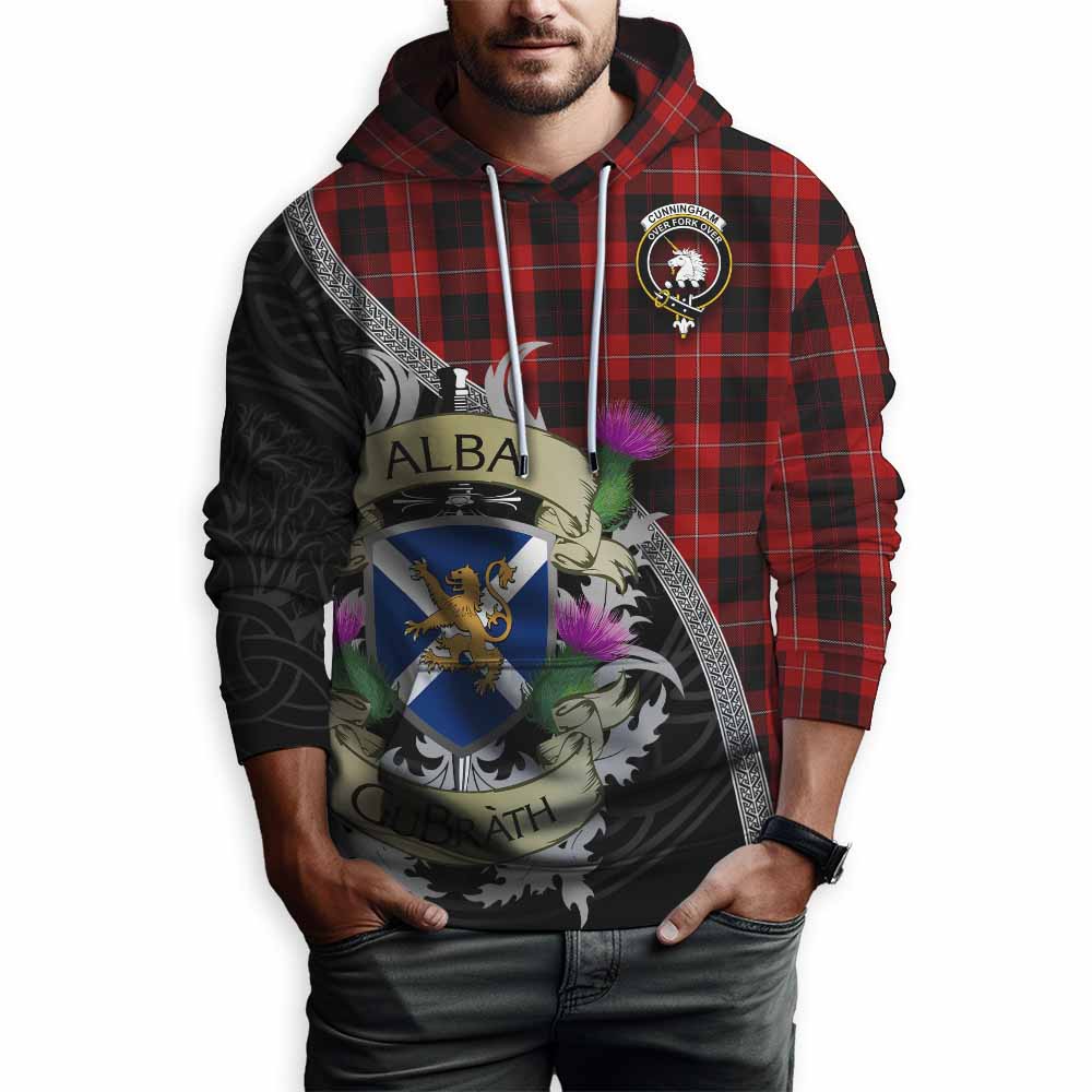 Tartan Vibes Clothing Cunningham Tartan Family Crest Hoodie Lion Rampant Royal Thistle Shield Celtic Inspired