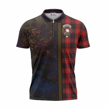 Cunningham Tartan Family Crest Zipper Polo Shirt Alba Gu Brath Be Brave Lion Ancient Style