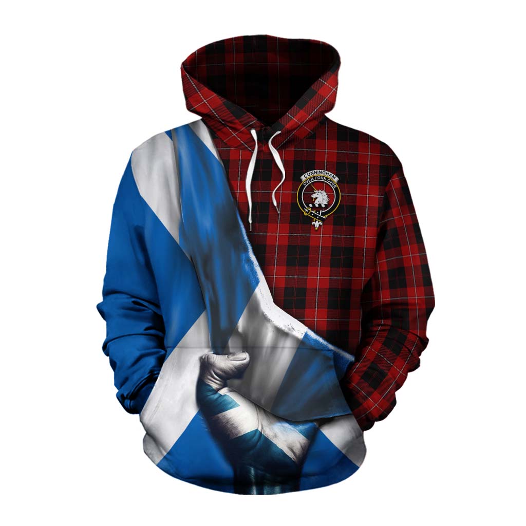 Tartan Vibes Clothing Cunningham Tartan Cotton Hoodie with Family Crest Scotland Patriotic Style