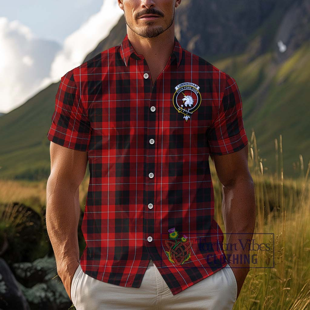 Cunningham Tartan Cotton Hawaiian Shirt with Family Crest Adult - Tartan Vibes Clothing