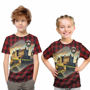 Cunningham Tartan Family Crest Kid T-Shirt with Scottish Ancient Castle Style