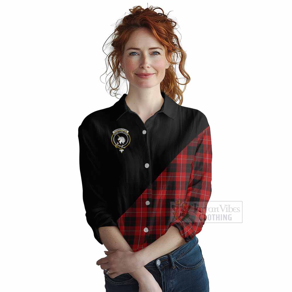 Tartan Vibes Clothing Cunningham Tartan Women's Casual Shirt with Family Crest and Military Logo Style