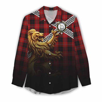Cunningham Crest Tartan Women's Casual Shirt with Golden Lion Emblem Celtic Style