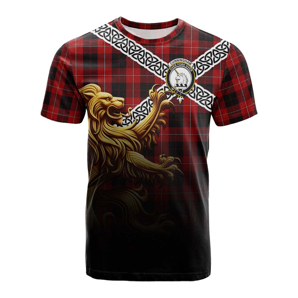 Cunningham Crest Tartan Cotton T-shirt with Golden Lion Emblem Celtic Style Kid's Shirt - Tartan Vibes Clothing