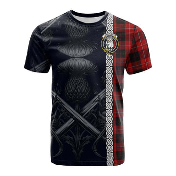 Tartan Vibes Clothing Cunningham Tartan Cotton T-shirt with Family Crest Cross Sword Thistle Celtic Vibes