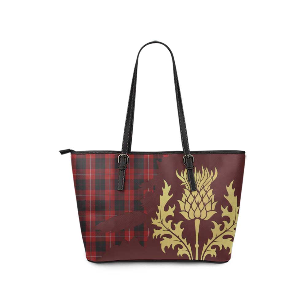 Tartan Vibes Clothing Cunningham Tartan Leather Tote Bag Gold Thistle Style