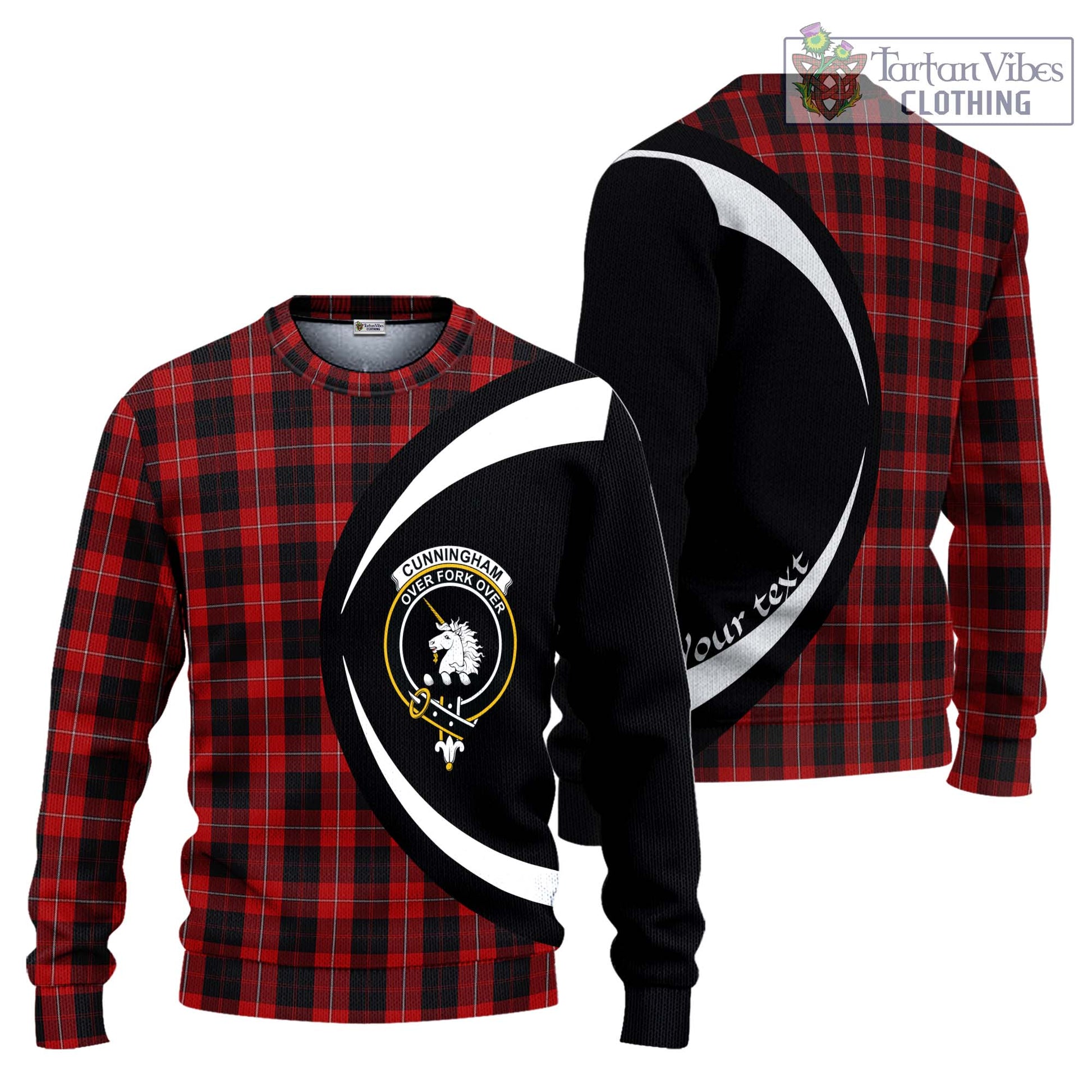 Cunningham Tartan Ugly Sweater with Family Crest Circle Style Unisex - Tartan Vibes Clothing