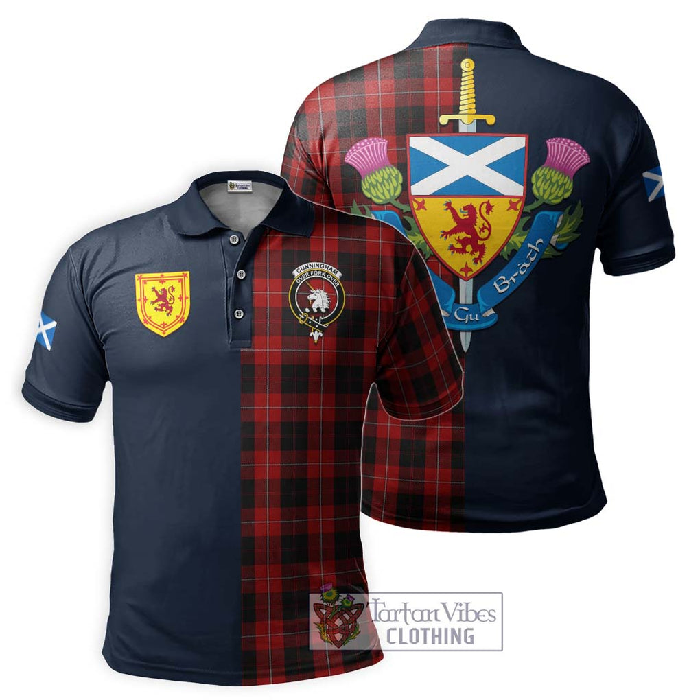 Cunningham Tartan Polo Shirt Alba with Scottish Lion Royal Arm Half Style Kid - Tartan Vibes Clothing