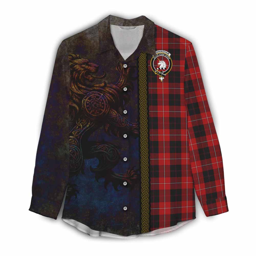 Tartan Vibes Clothing Cunningham Tartan Family Crest Women's Casual Shirt Alba Gu Brath Be Brave Lion Ancient Style