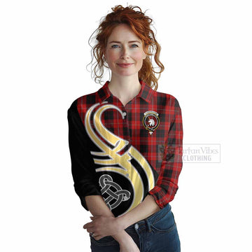 Cunningham Tartan Women's Casual Shirt with Family Crest and Celtic Symbol Style