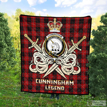 Cunningham Tartan Quilt with Clan Crest and the Golden Sword of Courageous Legacy