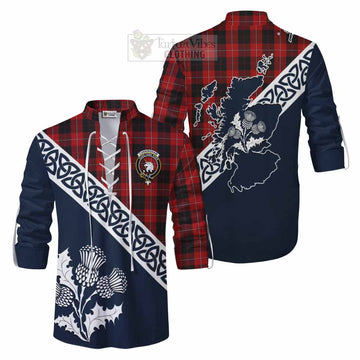 Tartan Vibes Clothing Cunningham Tartan Ghillie Kilt Shirt Featuring Thistle and Scotland Map